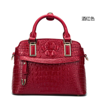 Women's bag Crocodile pattern genuine leather handbag Fashion shoulder bag Cowhide Commuting OL handbag that goes with anything. Bag