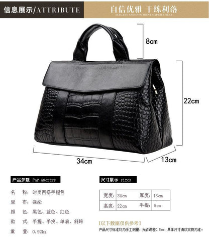 Women's bag Genuine leather crocodile pattern handbag Large capacity fashion Boston bag Shoulder bag Handbag.bag