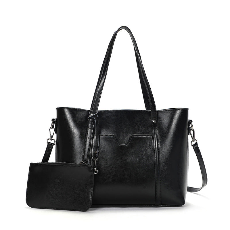 Women's bag Genuine leather tote bag Parent-child bag Retro big bag Simple shoulder bag.Pochette