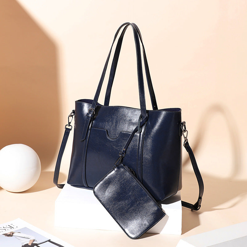 Women's bag Genuine leather tote bag Parent-child bag Retro big bag Simple shoulder bag.Pochette