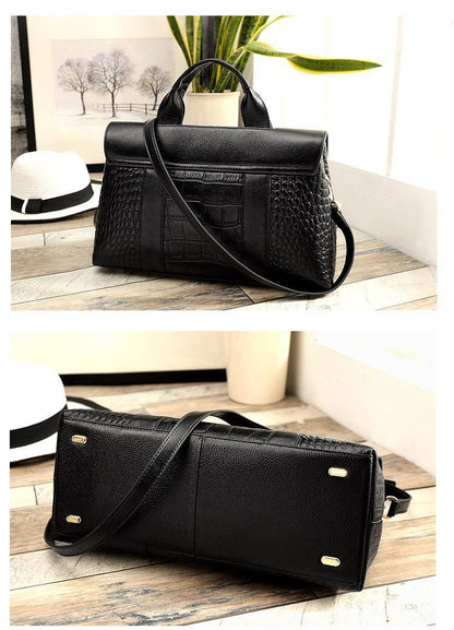 Women's bag Genuine leather crocodile pattern handbag Large capacity fashion Boston bag Shoulder bag Handbag.bag