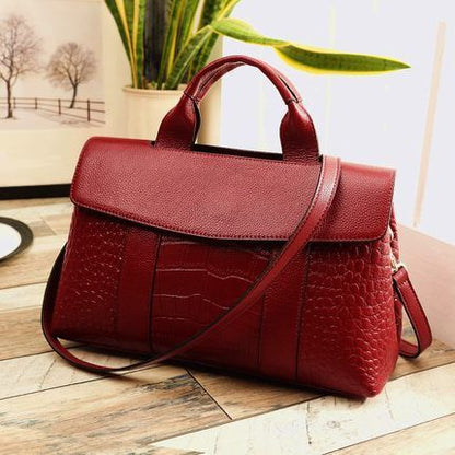 Women's bag Genuine leather crocodile pattern handbag Large capacity fashion Boston bag Shoulder bag Handbag.bag