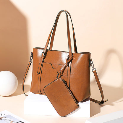 Women's bag Genuine leather tote bag Parent-child bag Retro big bag Simple shoulder bag.Pochette