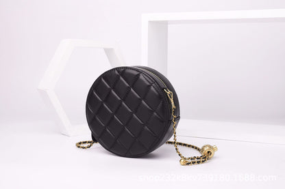 Sheep leather women bag Genuine leather mini bag chain bag check bag circular shoulder bag that goes with anything. Pochette