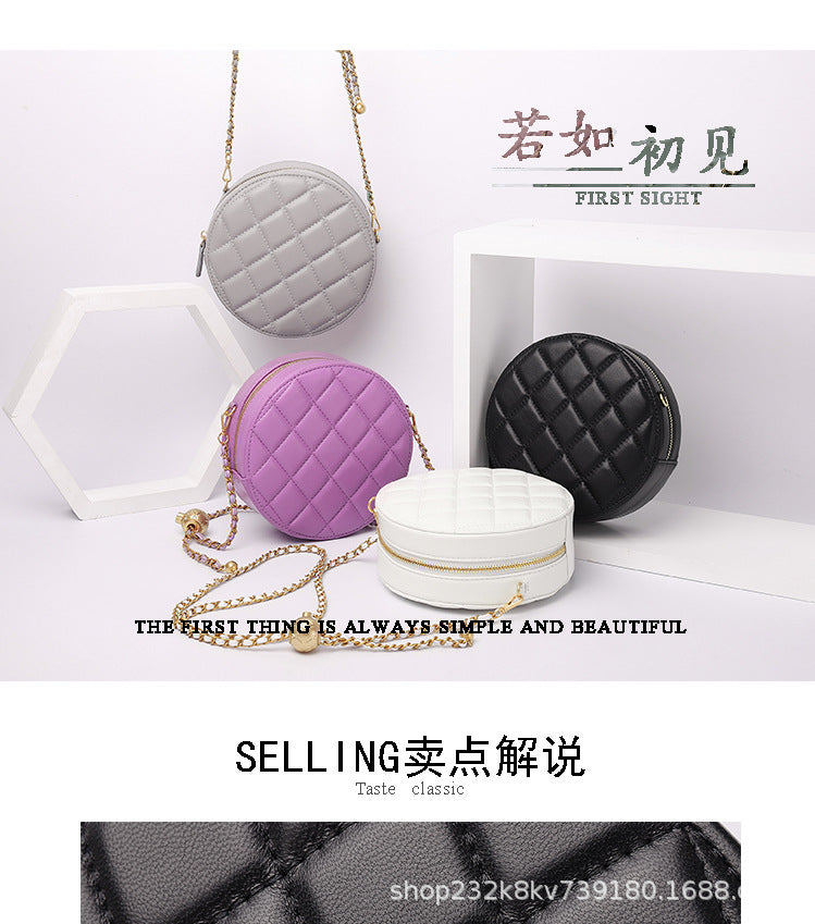 Sheep leather women bag Genuine leather mini bag chain bag check bag circular shoulder bag that goes with anything. Pochette