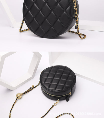 Sheep leather women bag Genuine leather mini bag chain bag check bag circular shoulder bag that goes with anything. Pochette