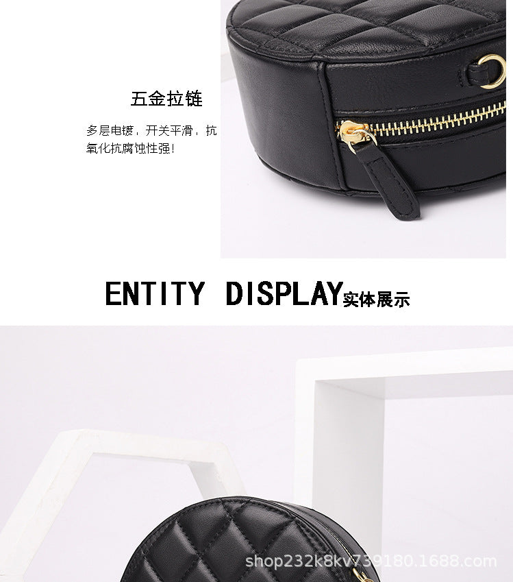 Sheep leather women bag Genuine leather mini bag chain bag check bag circular shoulder bag that goes with anything. Pochette