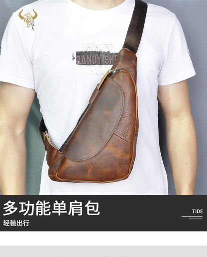 Men's Bust Bag Genuine Cowhide Leather Retro Outdoor Travel Versatile Men's Crossbody Bag 