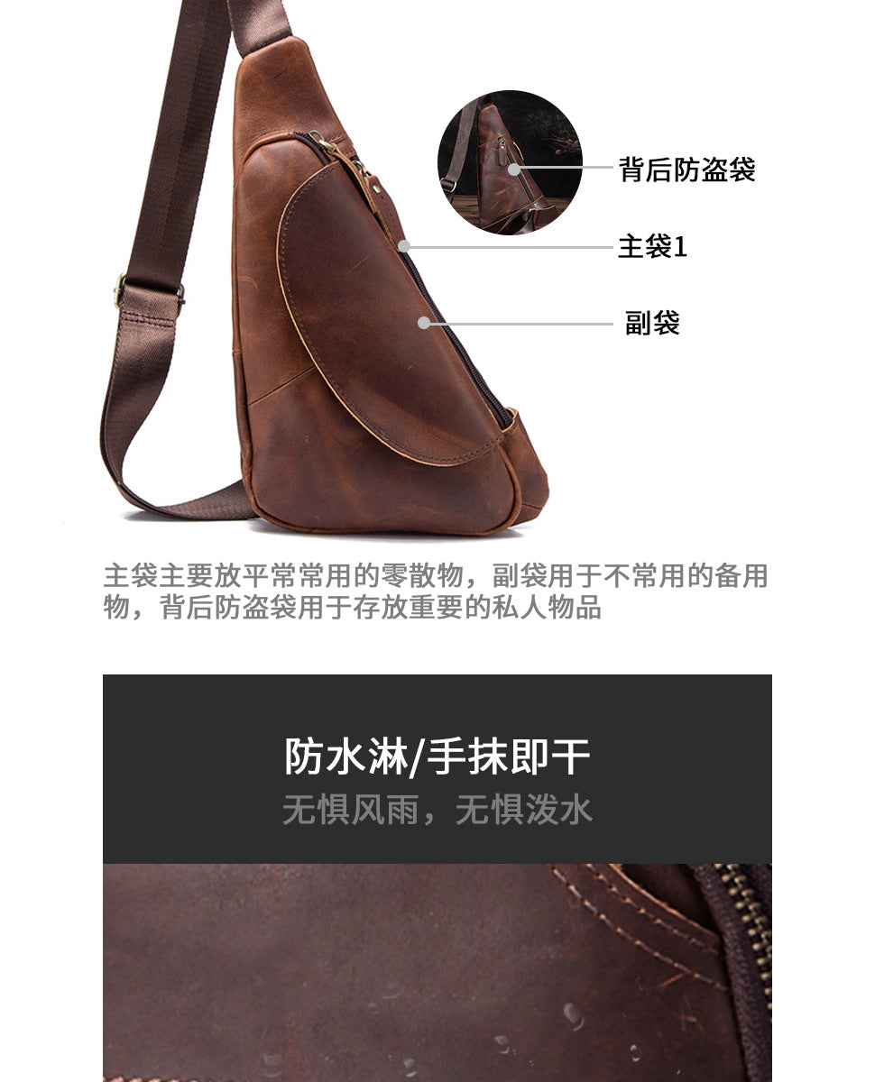 Men's Bust Bag Genuine Cowhide Leather Retro Outdoor Travel Versatile Men's Crossbody Bag 