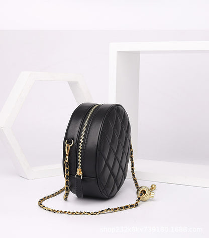 Sheep leather women bag Genuine leather mini bag chain bag check bag circular shoulder bag that goes with anything. Pochette