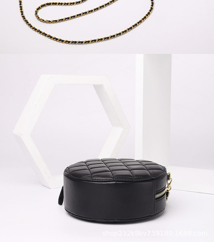 Sheep leather women bag Genuine leather mini bag chain bag check bag circular shoulder bag that goes with anything. Pochette