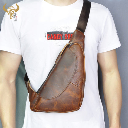 Men's Bust Bag Genuine Cowhide Leather Retro Outdoor Travel Versatile Men's Crossbody Bag 