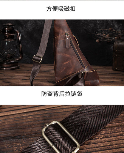 Men's Bust Bag Genuine Cowhide Leather Retro Outdoor Travel Versatile Men's Crossbody Bag 