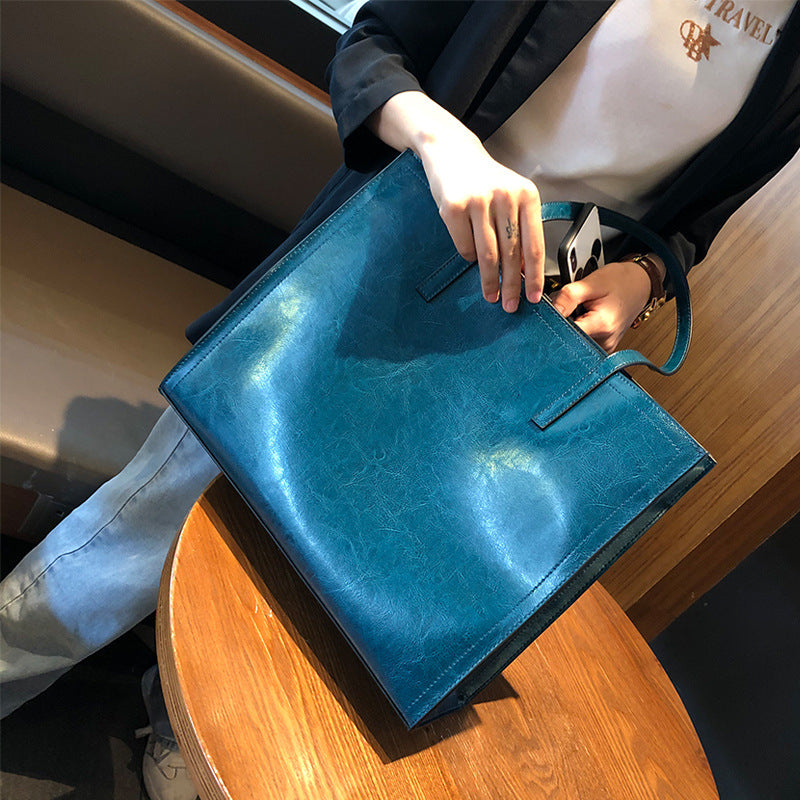 Cowhide ladies bag big bag color matching fashion casual retro genuine leather large capacity shoulder bag.Pochette