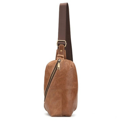 Men's Bust Bag Genuine Cowhide Leather Korean Fashion Retro Casual Men's Crossbody Bag Shoulder Bag 