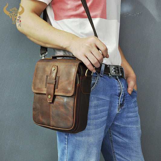 Men's Shoulder Bag Cowhide Genuine Leather Retro Outdoor Travel Crossbody Bag for Men 