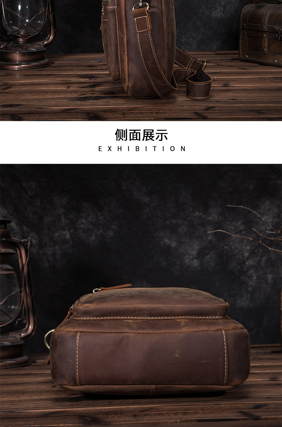 Men's Shoulder Bag Genuine Cowhide Leather Retro Men's Crossbody Bag 