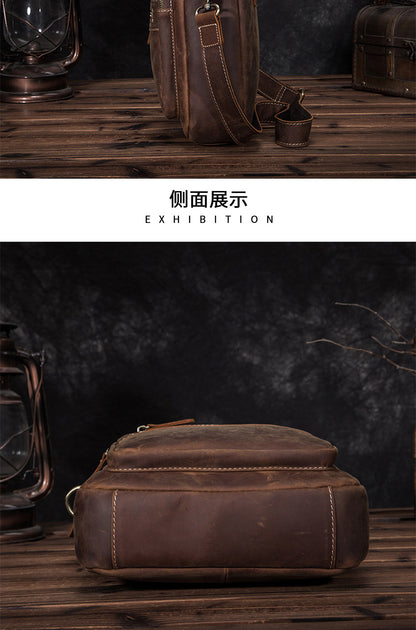 Men's Shoulder Bag Genuine Cowhide Leather Retro Men's Crossbody Bag 