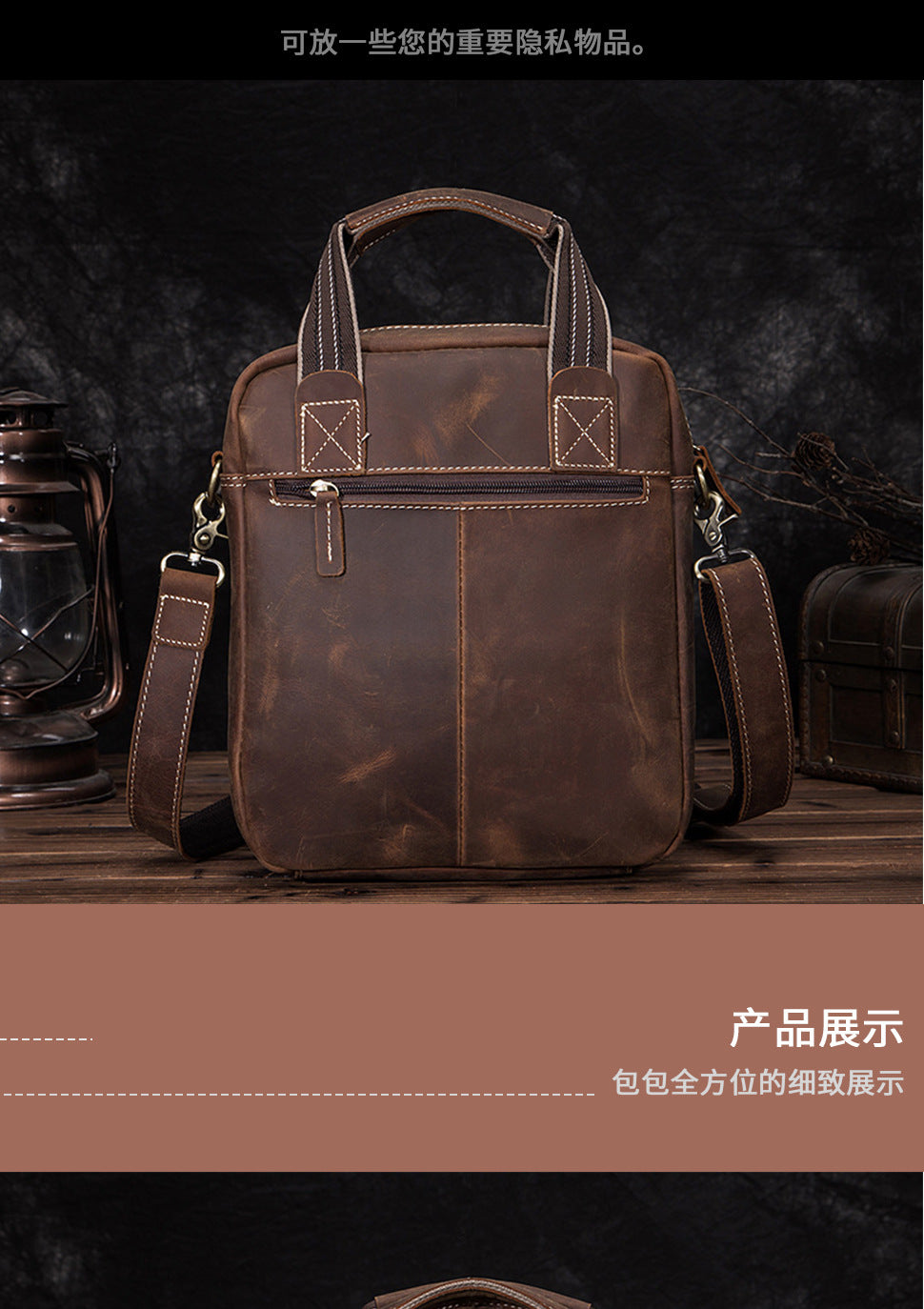 Men's Shoulder Bag Genuine Cowhide Leather Retro Men's Crossbody Bag 