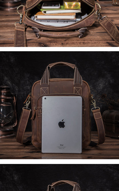 Men's Shoulder Bag Genuine Cowhide Leather Retro Men's Crossbody Bag 