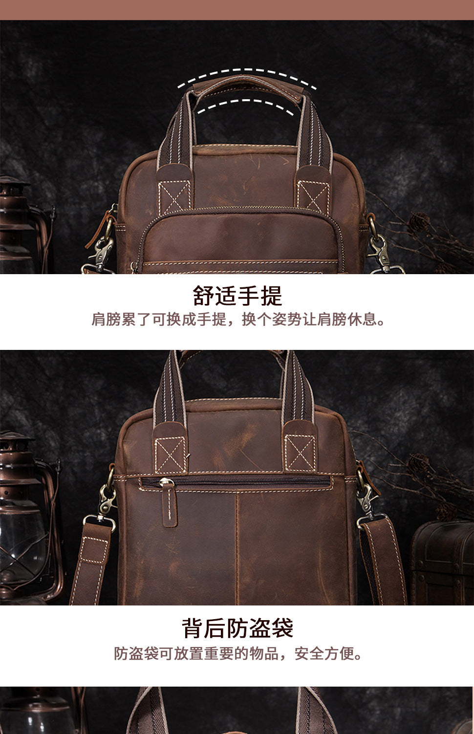 Men's Shoulder Bag Genuine Cowhide Leather Retro Men's Crossbody Bag 