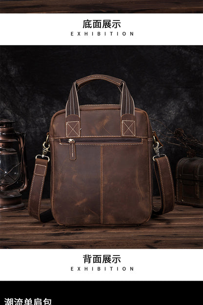 Men's Shoulder Bag Genuine Cowhide Leather Retro Men's Crossbody Bag 