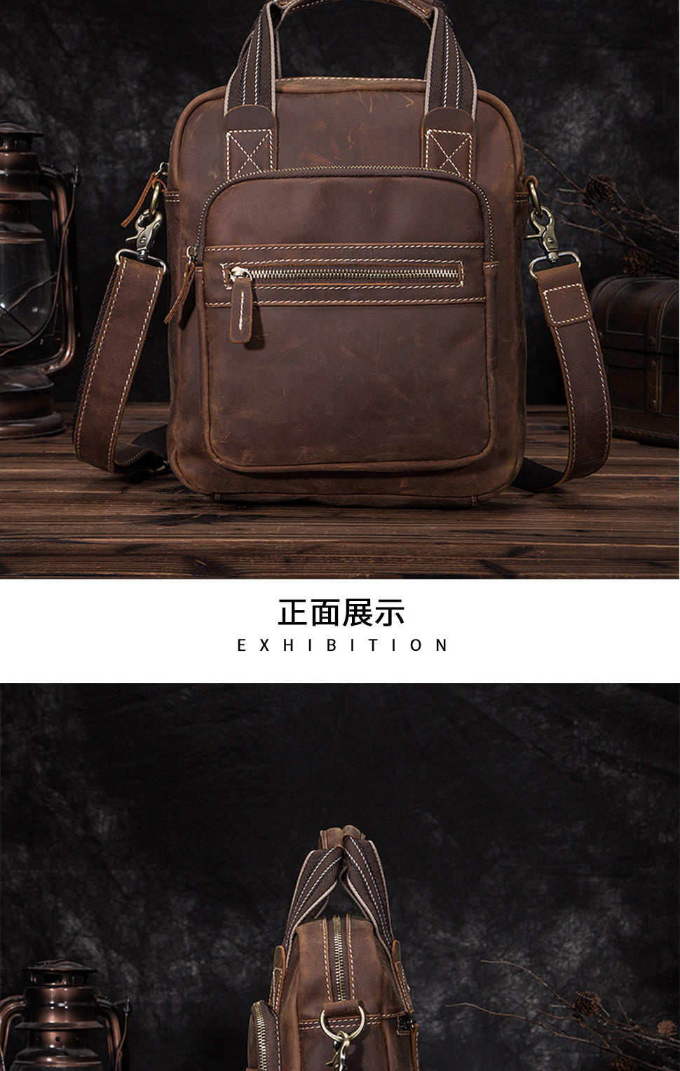 Men's Shoulder Bag Genuine Cowhide Leather Retro Men's Crossbody Bag 