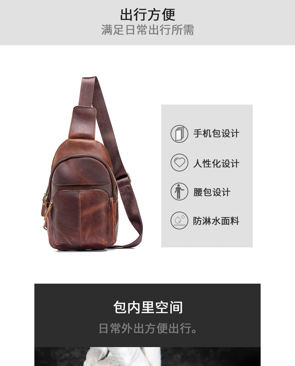 Men's bust bag Genuine cowhide leather retro outdoor versatile crossbody bag for men 