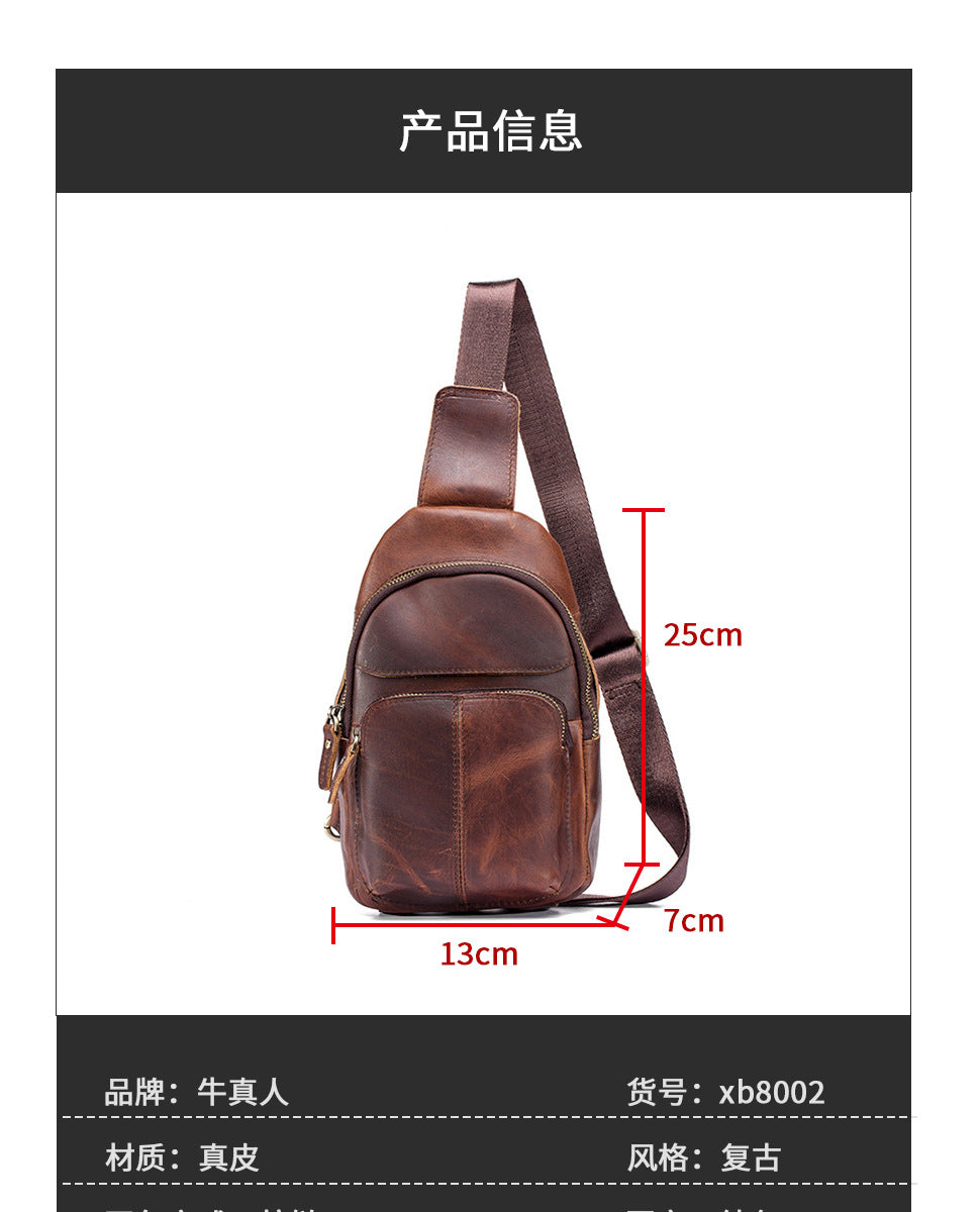 Men's bust bag Genuine cowhide leather retro outdoor versatile crossbody bag for men 