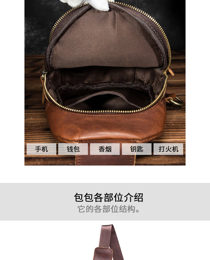 Men's bust bag Genuine cowhide leather retro outdoor versatile crossbody bag for men 