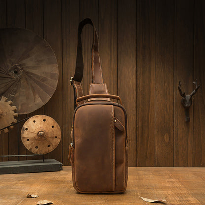 Men's Bust Bag Handmade Genuine Cowhide Leather Fashion Unique Men's Shoulder Bag Crossbody Bag 