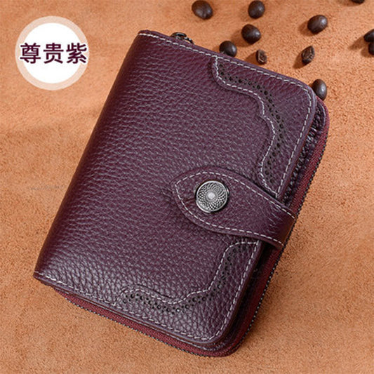 Genuine Leather Women's Wallet Short Wallet Bifold Wallet Hand-held Zipper Retro Coin Purse