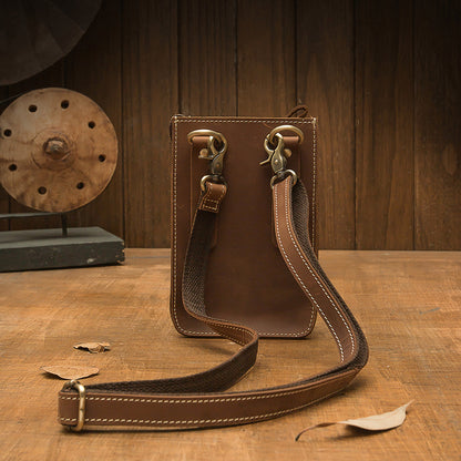 Men's Shoulder Bag Handmade Genuine Cowhide Leather Crazy Horse Men's Crossbody Bag Smartphone Pouch Waist Pouch 