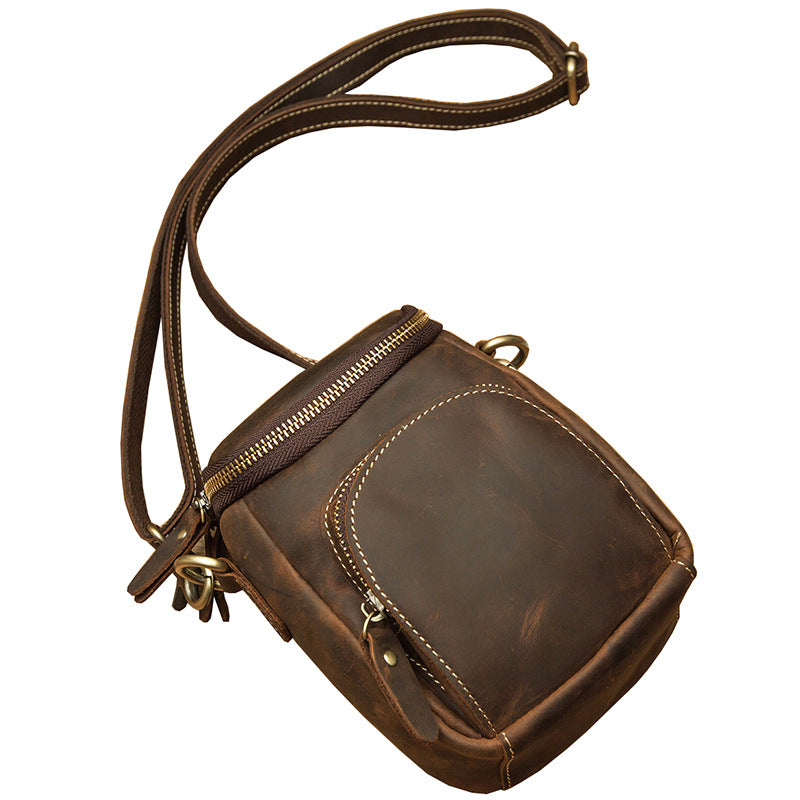 Men's Crossbody Bag Handmade Genuine Cowhide Leather Shoulder Bag Multifunctional Fashion Unique Smartphone Pouch 