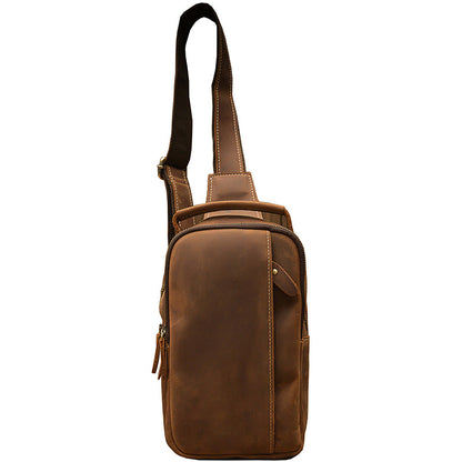 Men's Bust Bag Handmade Genuine Cowhide Leather Fashion Unique Men's Shoulder Bag Crossbody Bag 