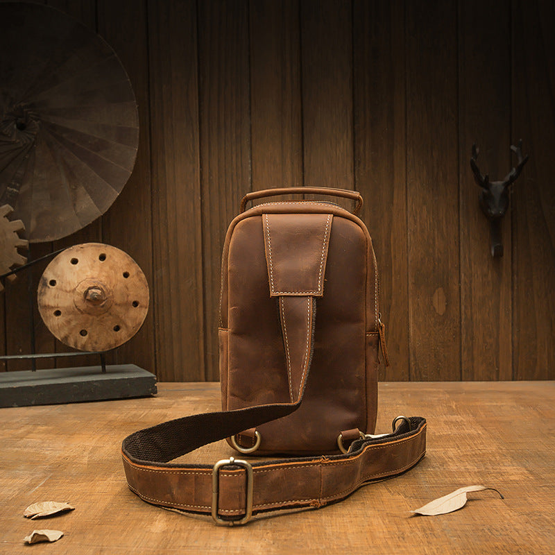 Men's Bust Bag Handmade Genuine Cowhide Leather Fashion Unique Men's Shoulder Bag Crossbody Bag 