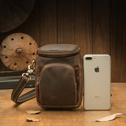 Men's Crossbody Bag Handmade Genuine Cowhide Leather Shoulder Bag Multifunctional Fashion Unique Smartphone Pouch 