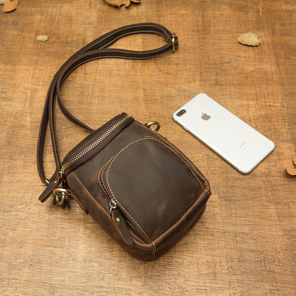 Men's Crossbody Bag Handmade Genuine Cowhide Leather Shoulder Bag Multifunctional Fashion Unique Smartphone Pouch 