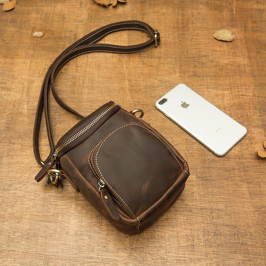 Men's Crossbody Bag Handmade Genuine Cowhide Leather Shoulder Bag Multifunctional Fashion Unique Smartphone Pouch 