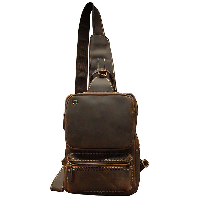 Men's Bust Bag Handmade Genuine Cowhide Leather Crazy Horse Retro Fashion Crossbody Shoulder Bag