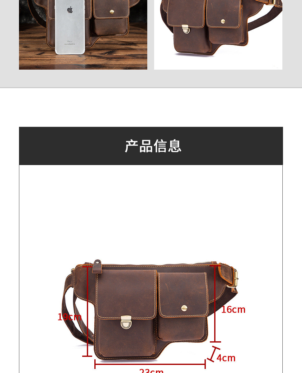 Men's Waist Pouch Cowhide Genuine Leather Outdoor Fashion Bust Bag for Men 