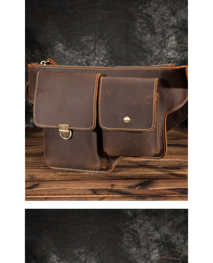 Men's Waist Pouch Cowhide Genuine Leather Outdoor Fashion Bust Bag for Men 