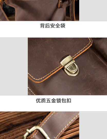 Men's Waist Pouch Cowhide Genuine Leather Outdoor Fashion Bust Bag for Men 