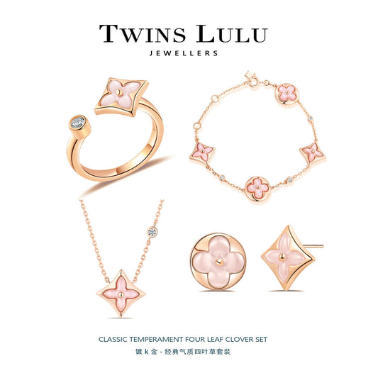 TWINS LULU ローズゴールド 立体四つ葉クローバーアクセサリーセット プレゼント