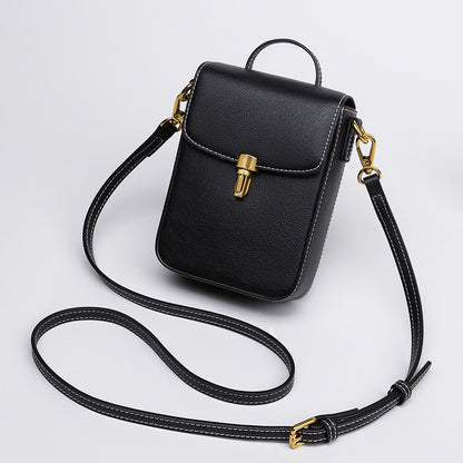 Genuine leather mobile bag ladies mini crossbody bag trend vertical type cowhide simple shoulder bag. pochette