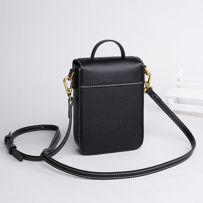 Genuine leather mobile bag ladies mini crossbody bag trend vertical type cowhide simple shoulder bag. pochette