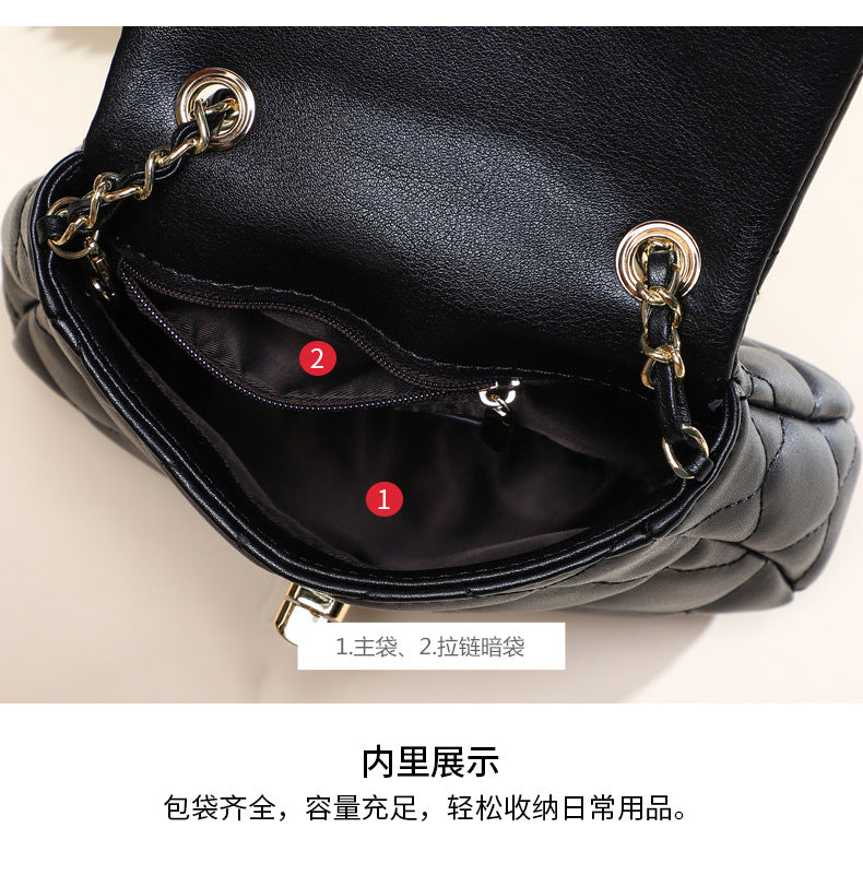 Genuine leather plaid chain bag Crossbody bag Simple elegant Shoulder bag that goes with anything. Pochette