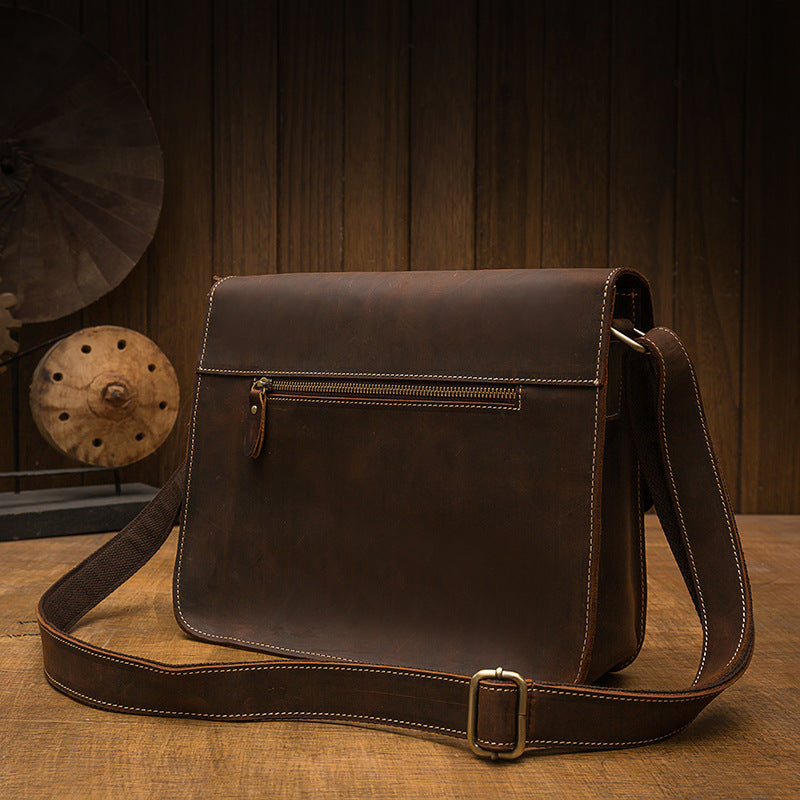 Men's Shoulder Bag Handcrafted Genuine Cowhide Leather Casual Unique Men's Messenger Bag Crossbody Bag 