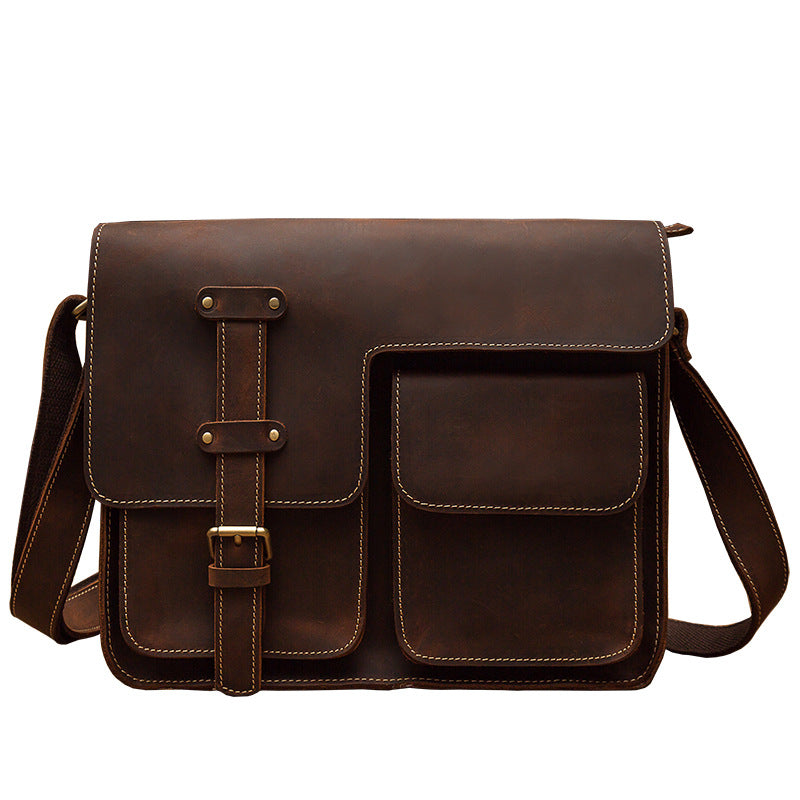 Men's Shoulder Bag Handcrafted Genuine Cowhide Leather Casual Unique Men's Messenger Bag Crossbody Bag 