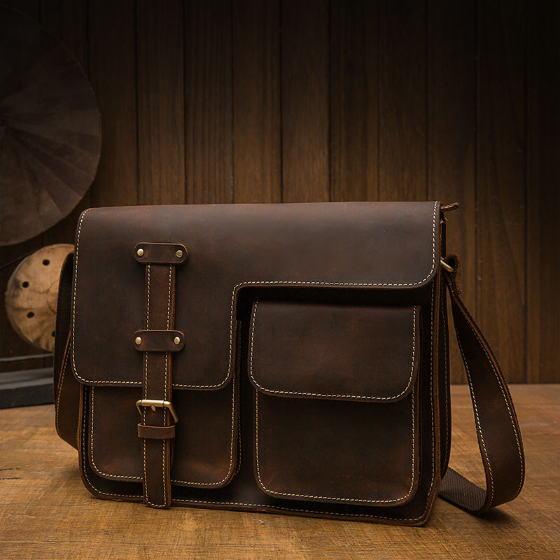 Men's Shoulder Bag Handcrafted Genuine Cowhide Leather Casual Unique Men's Messenger Bag Crossbody Bag 